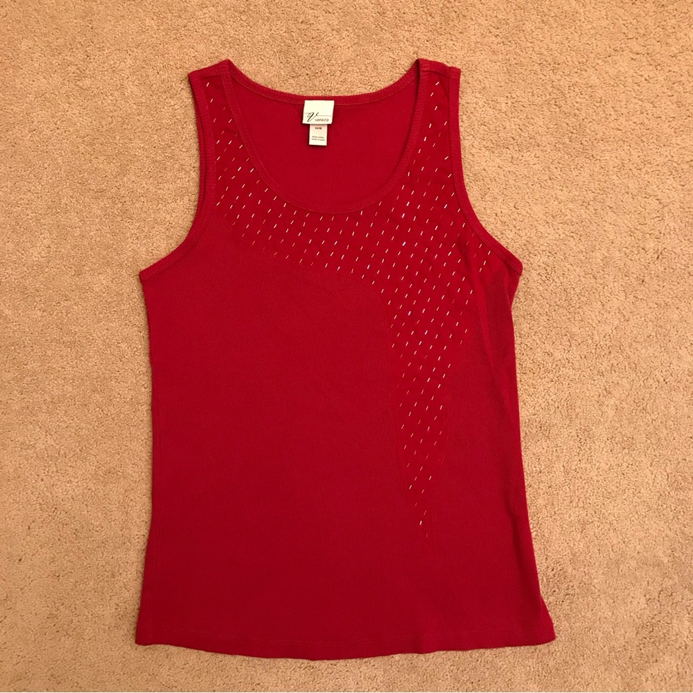 Venezia Beaded Ribbed Tank Top Size 14 16 Large Dark Red Burgundy Wine Club